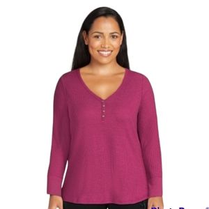 4/$20 Terra & Sky Womens Plus Size Longsleeve Waffle Henley Top Size 4X